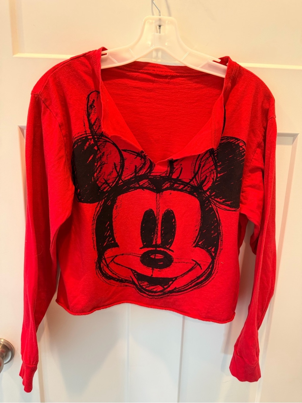 Disney Minnie Mouse Medium Red Custom Cut Hooded Long Sleeve Crop Top